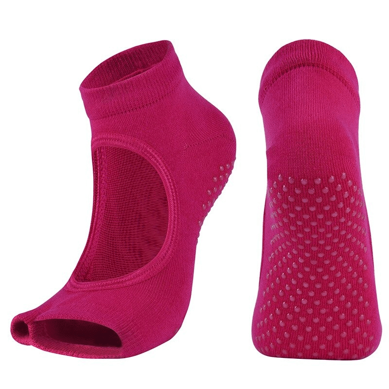 Pink women's open toe anti-slip sports socks SF0333, perfect for breathability and comfort during workouts.
